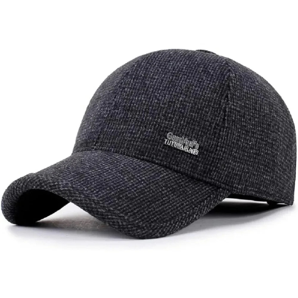 Men's Winter Warm Wool Tweed  Peaked Baseball Cap Hat Fold Earmuffs Warmer